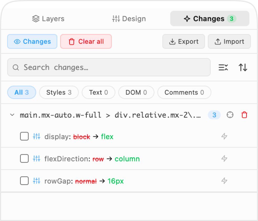 Changes tab